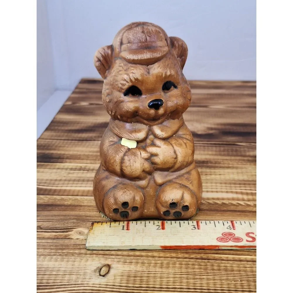 Set of 2 - Large‎ Teddy Salt Pepper Shakers 1960s Felted Bottom Bear In Hat 5